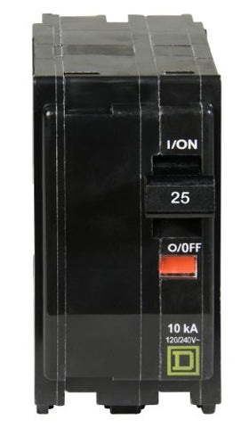 Square D QO225CP circuit breaker side view highlighting plug-on design for easy installation