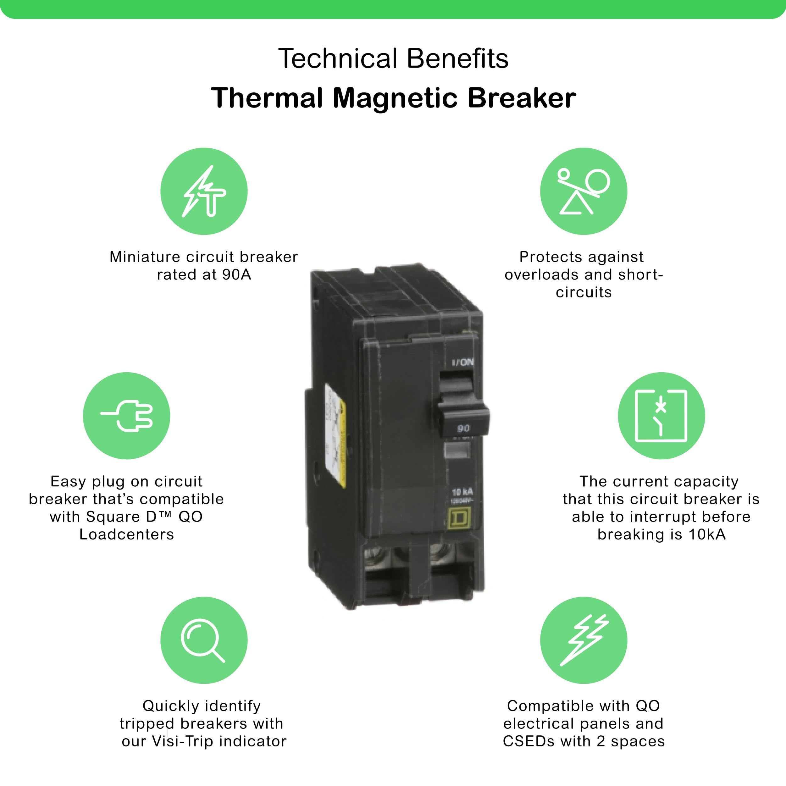 Square D QO290CP plug-on design enables quick installation.