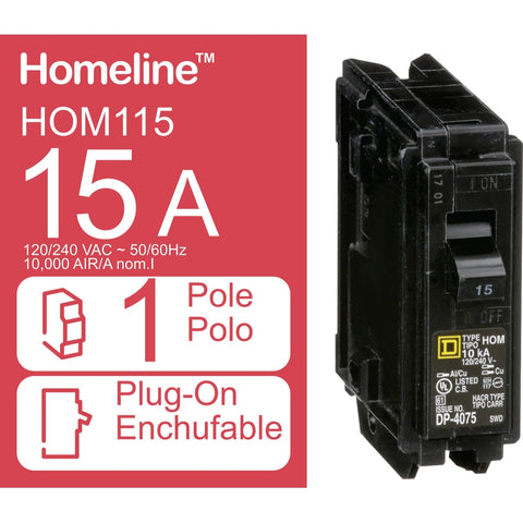 Square D HOM115 circuit breaker side view highlighting compact form for tight panels
