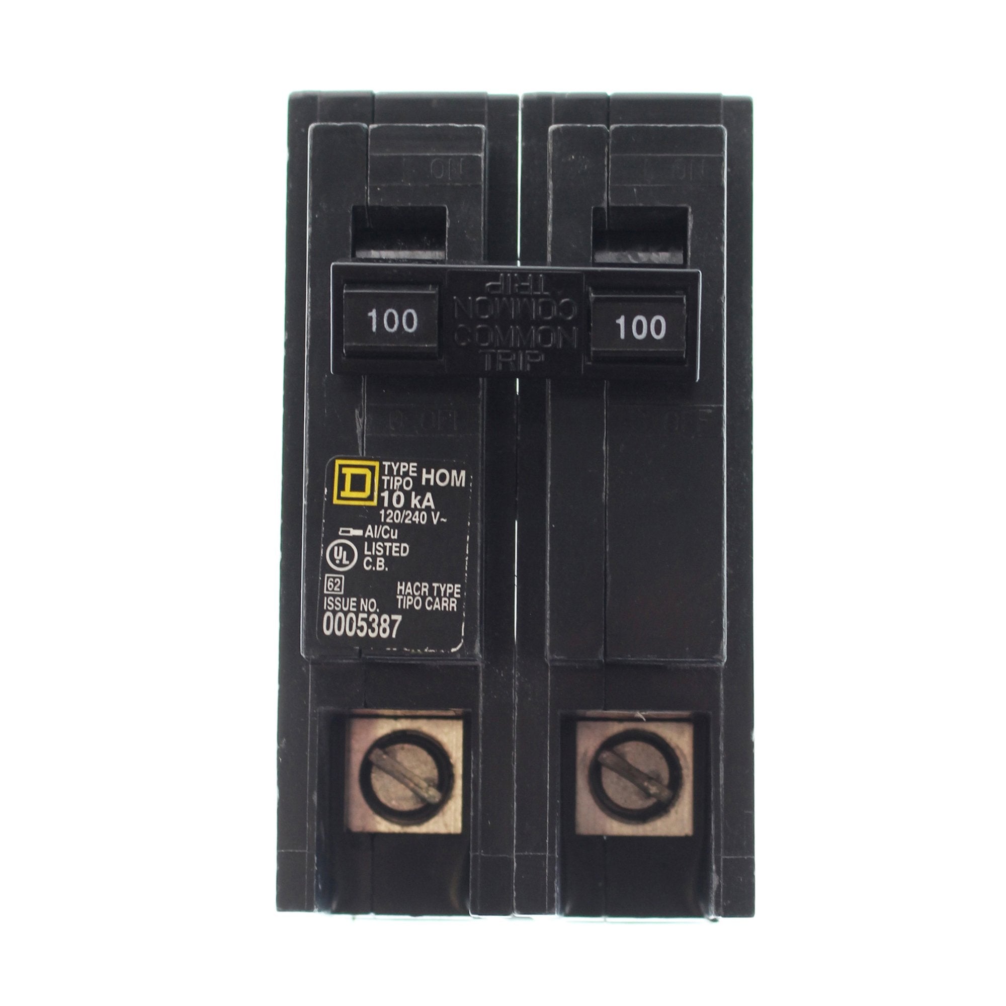 Square D HOM2100 2P circuit breaker for 120/240V systems, secure home electrical protection.