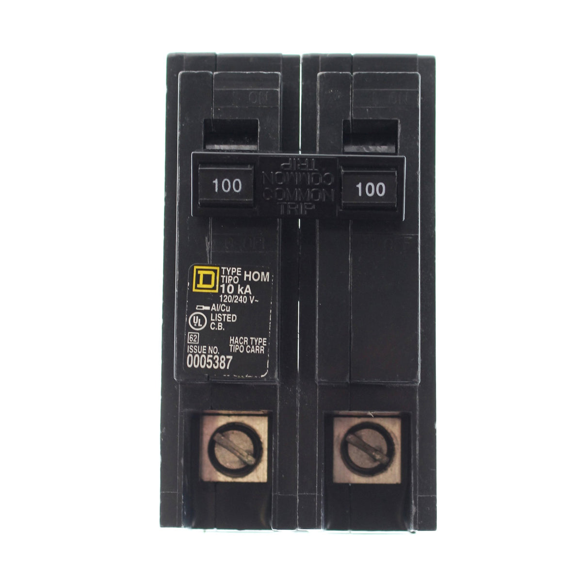 Square D HOM2100 2P circuit breaker for 120/240V systems, secure home electrical protection.