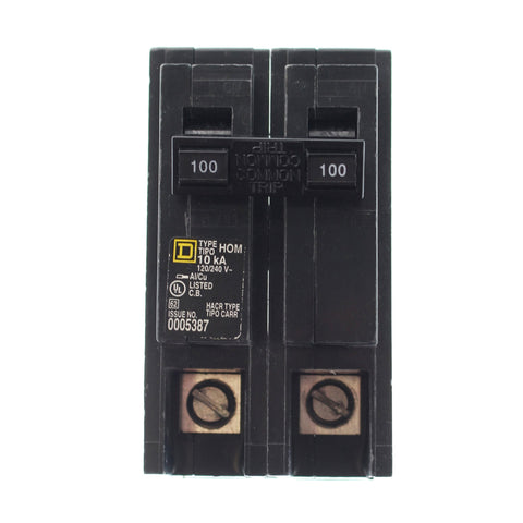 Square D HOM2100 2P circuit breaker for 120/240V systems, secure home electrical protection.