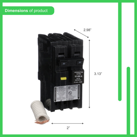 Square D HOM230GFIC clamp-terminal closeup showing wiring range 14-8 AWG