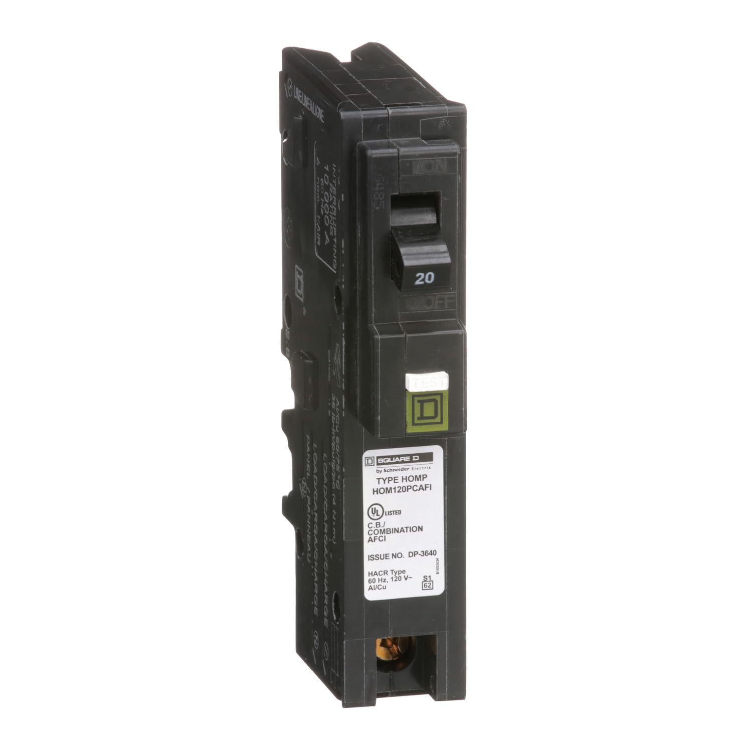 Square D Homeline 20-amp CAFI front view highlights compact design