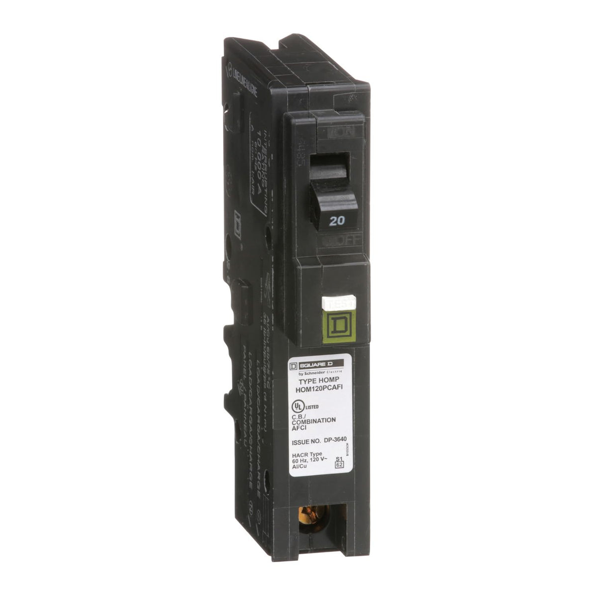 Square D Homeline 20-amp CAFI front view highlights compact design