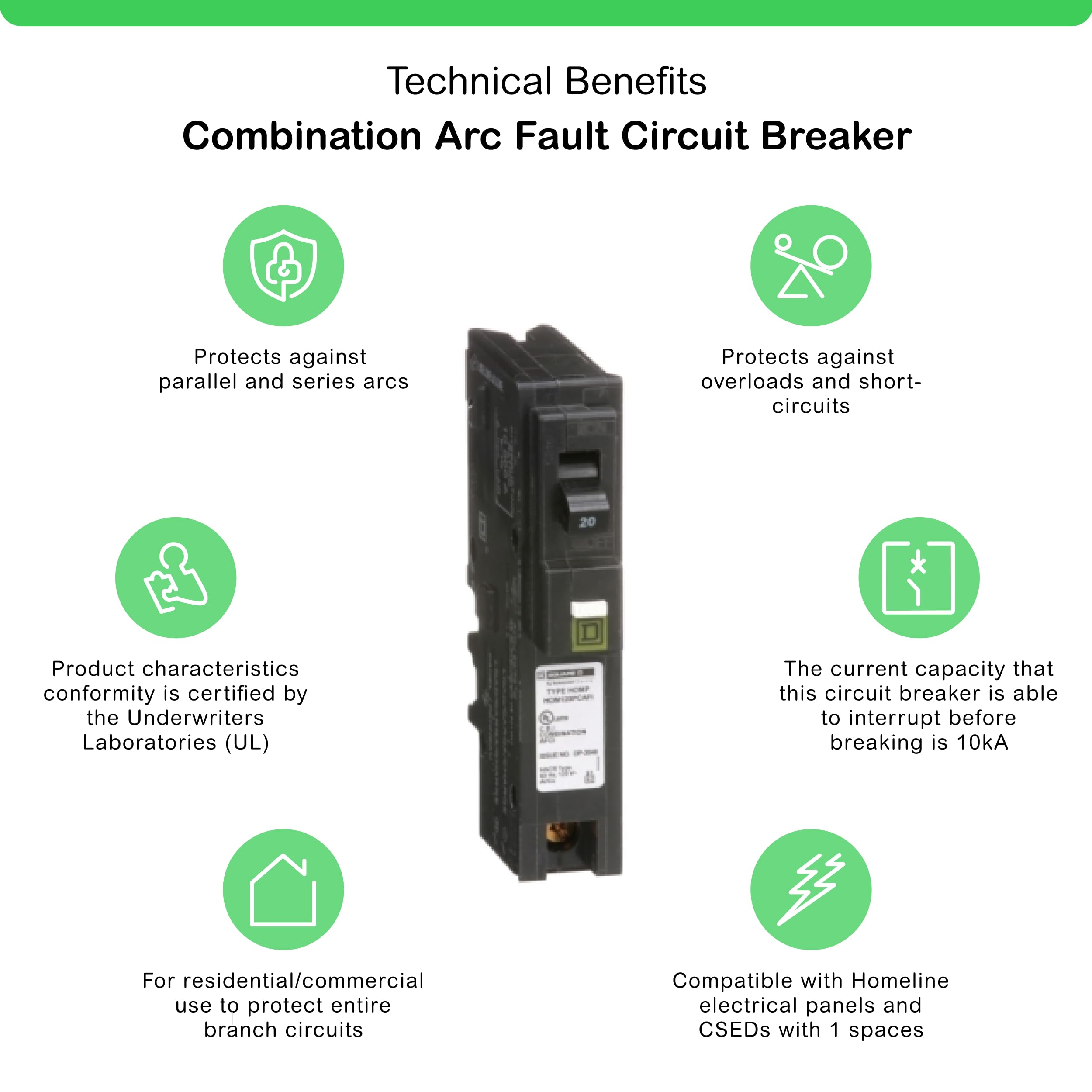 Square D Homeline 20-amp CAFI plug-on-neutral connection ready for installation