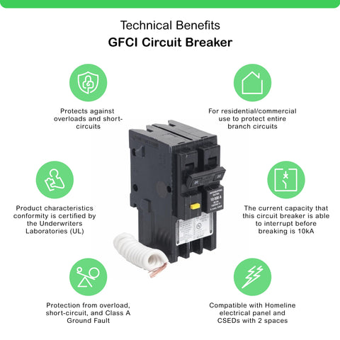 Square D Homeline 20A GFCI breaker side angle showing plug-on neutral design