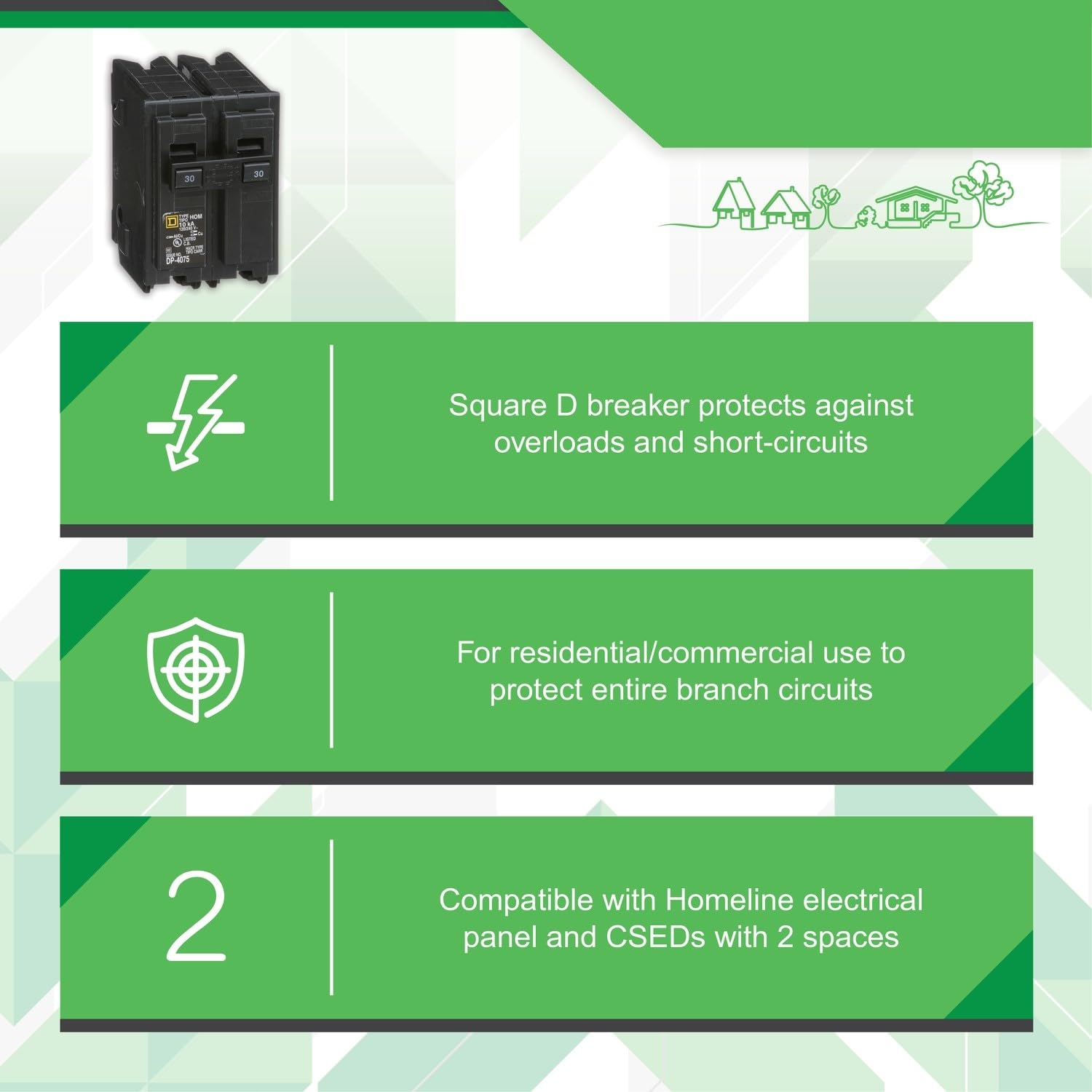 Square D HomeLine 30A two-pole circuit breaker installed in distribution panel setup