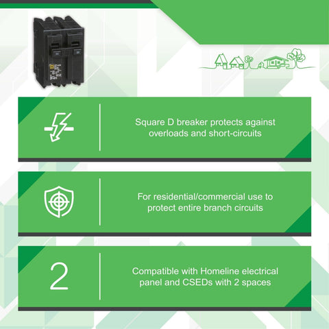 Square D HomeLine 30A two-pole circuit breaker installed in distribution panel setup