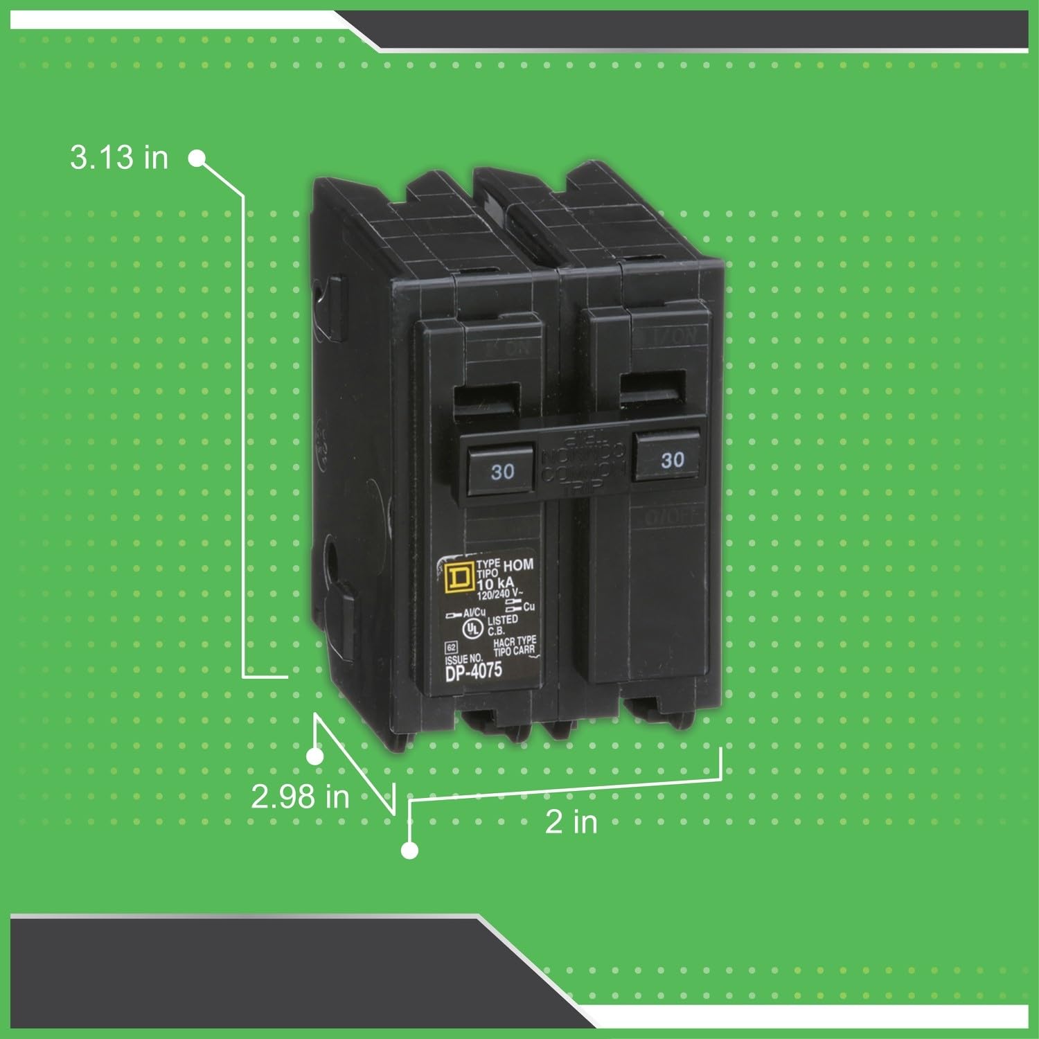 Square D HomeLine 30A two-pole circuit breaker UL-listed for safety compliance