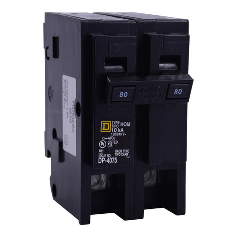 Square D Homeline 80A two-pole front view for quick installation
