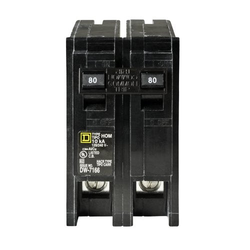 Square D Homeline 80A two-pole side profile for space planning