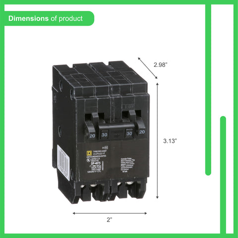 Schneider Electric Square D HOMT2020230CP wiring options show 14–8 AWG compatibility.