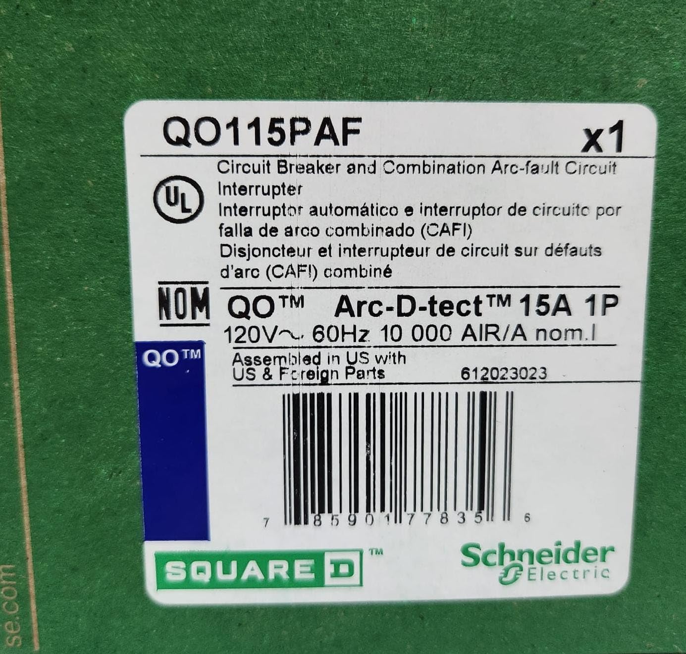 Square D QO115PAF plug-on neutral connection enables simplified wiring and safe trips.