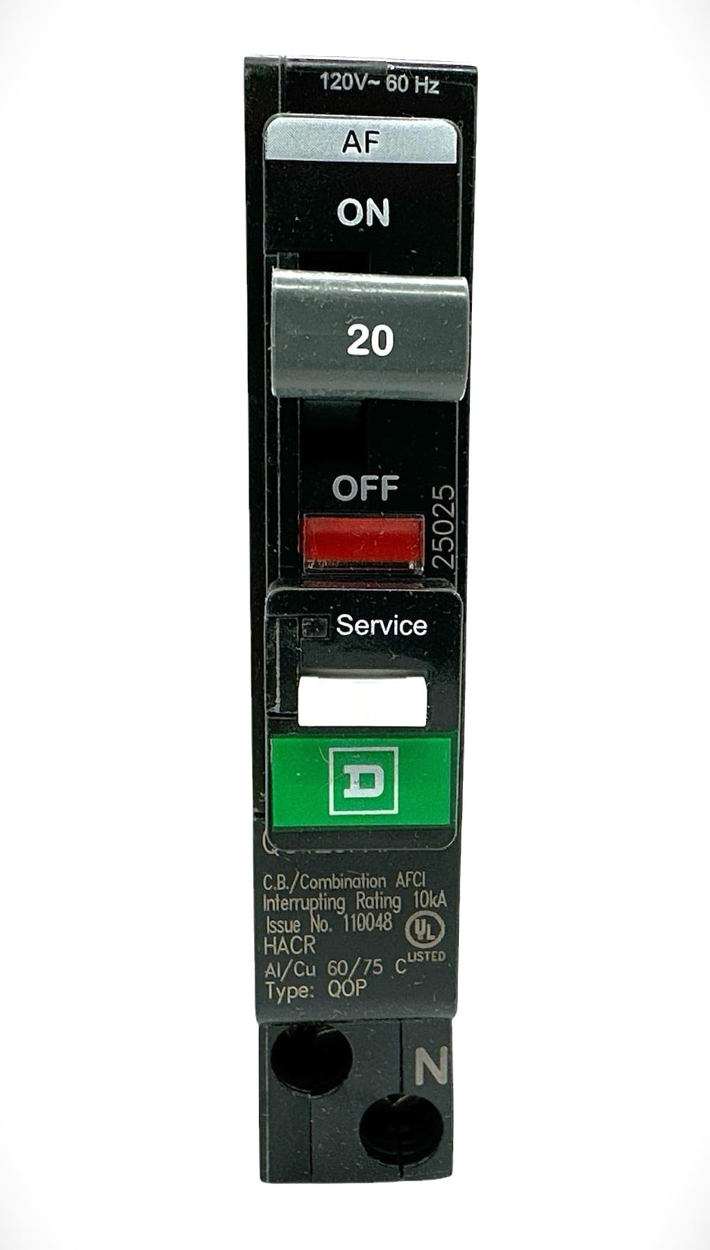 Square D QO120PAF side view highlighting plug-on neutral and mounting ease