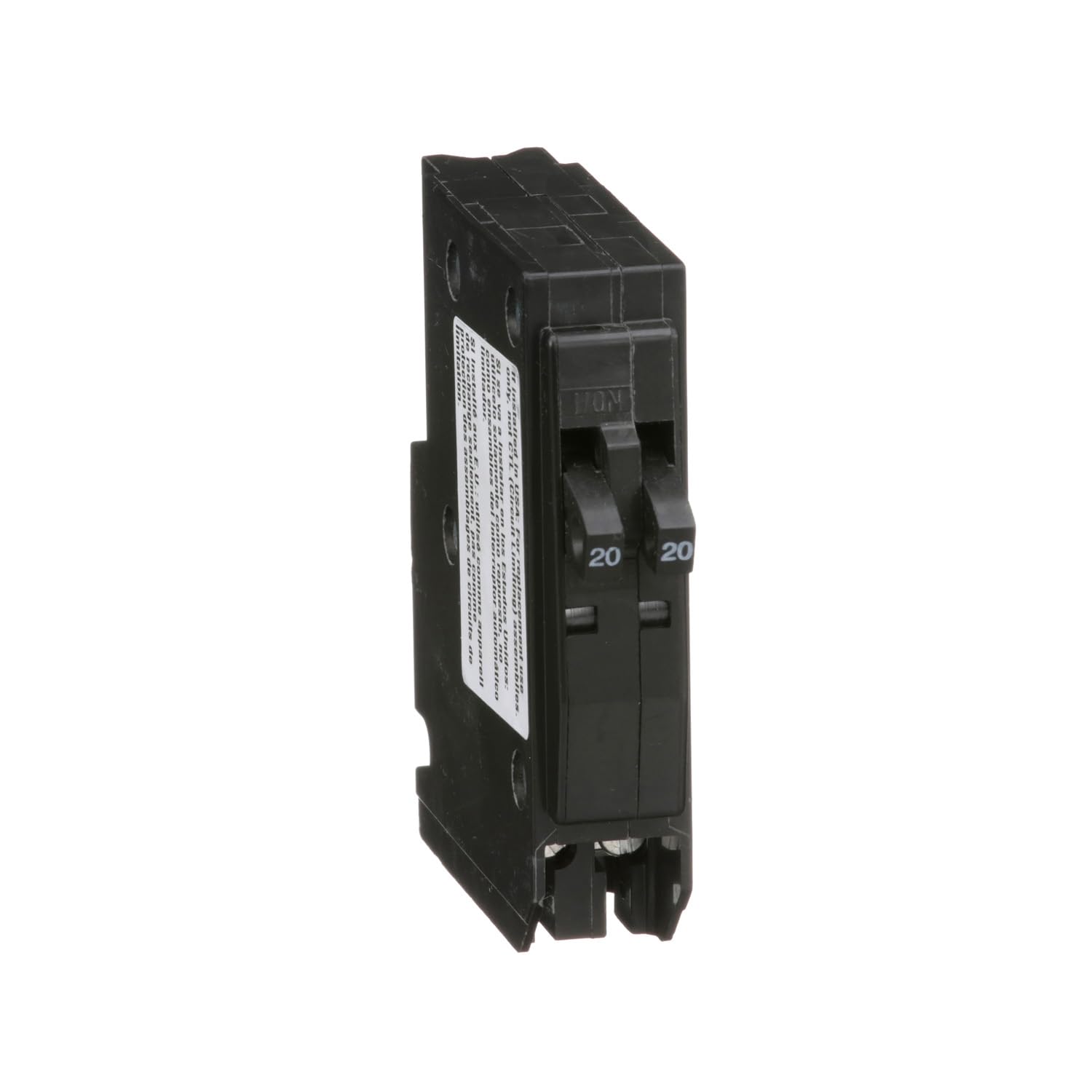 Square D QO2020C front view shows space-saving tandem design for panel protection
