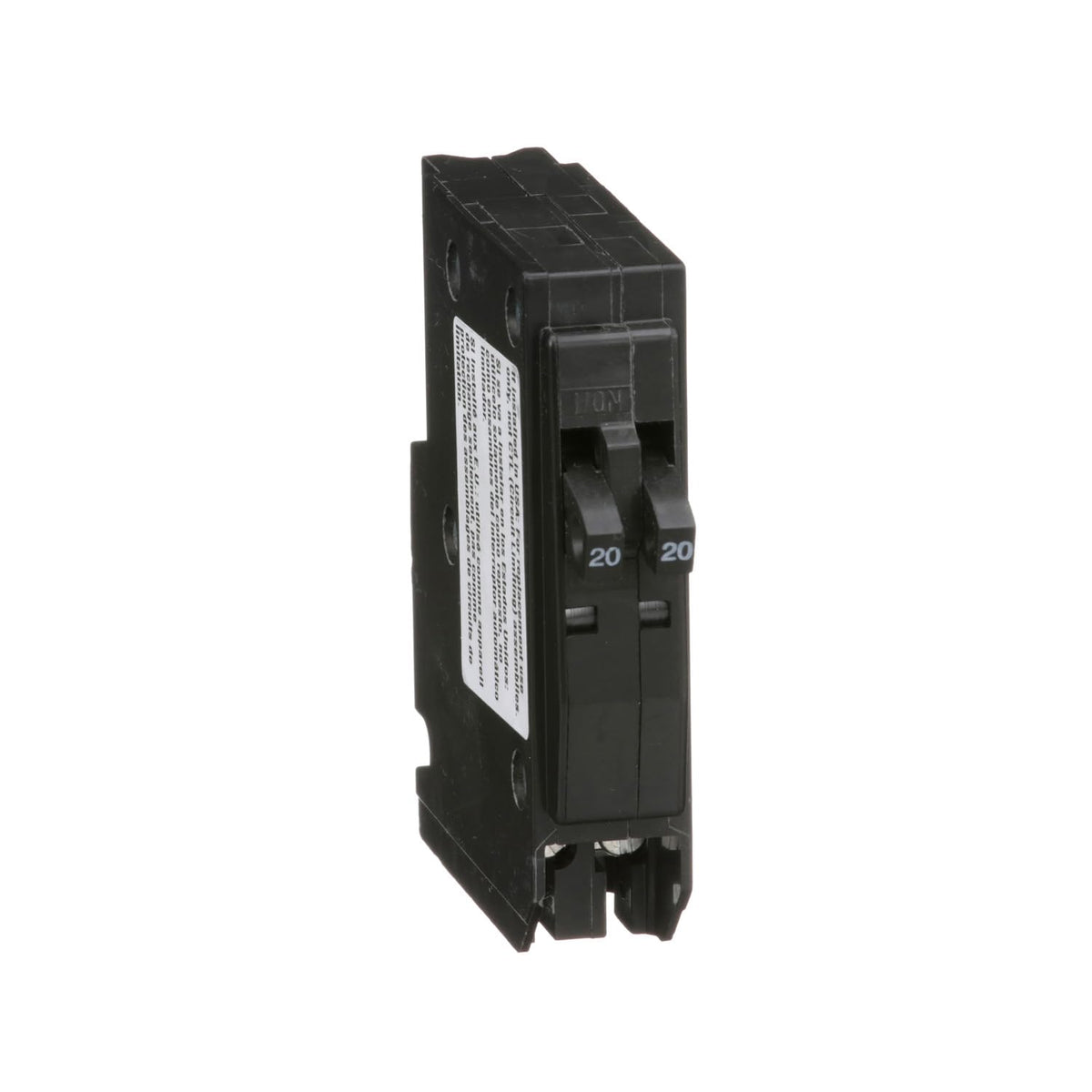 Square D QO2020C front view shows space-saving tandem design for panel protection