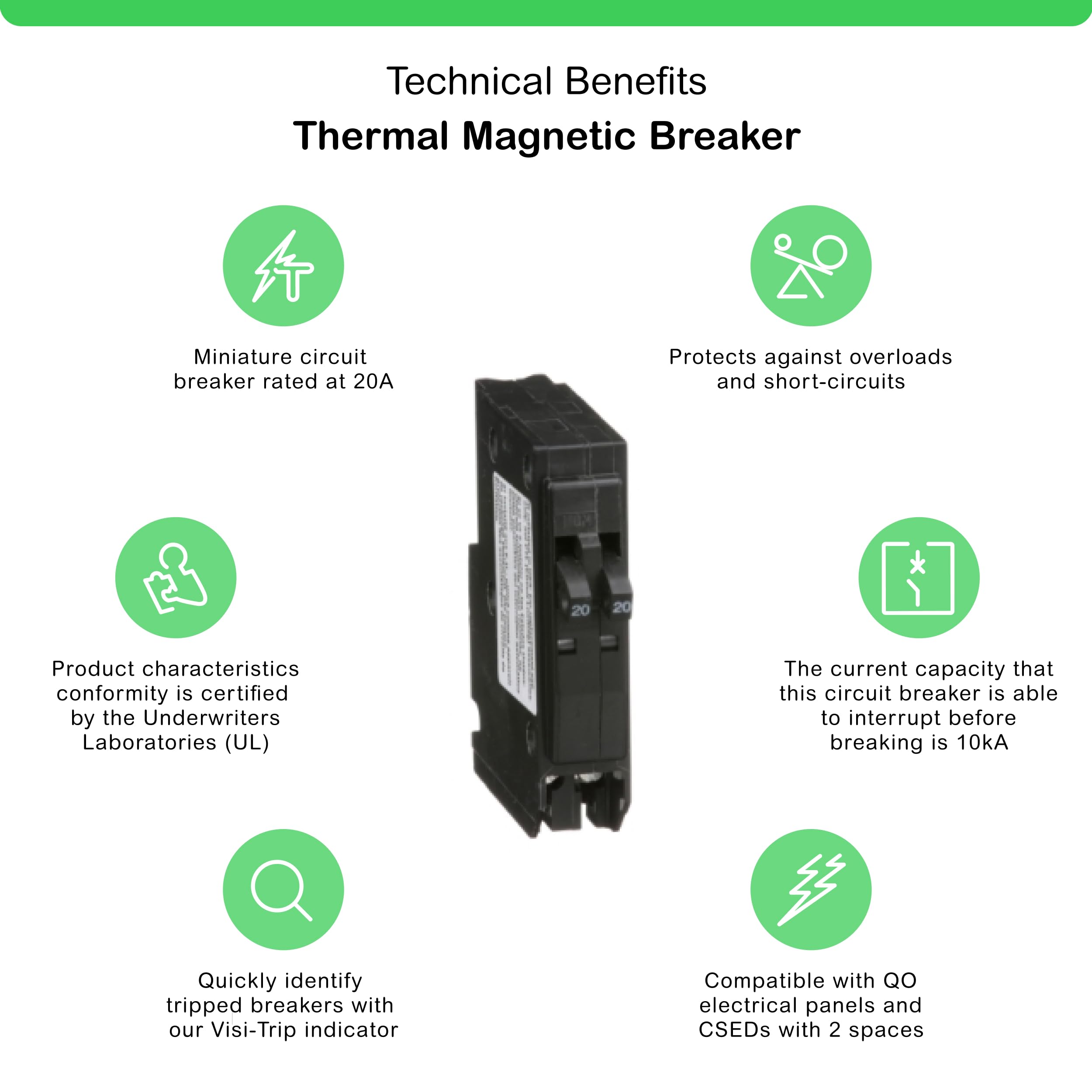 Square D QO2020C side connection demonstrates plug-in mount for quick installation