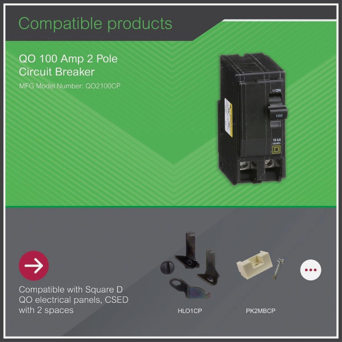 Square D QO2100CP installation back view demonstrates compliant wiring connections.