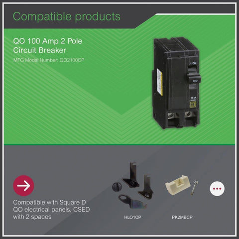 Square D QO2100CP installation back view demonstrates compliant wiring connections.