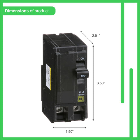 Square D QO2100CP with VisI-Trip indicator for quick trip status at a glance.