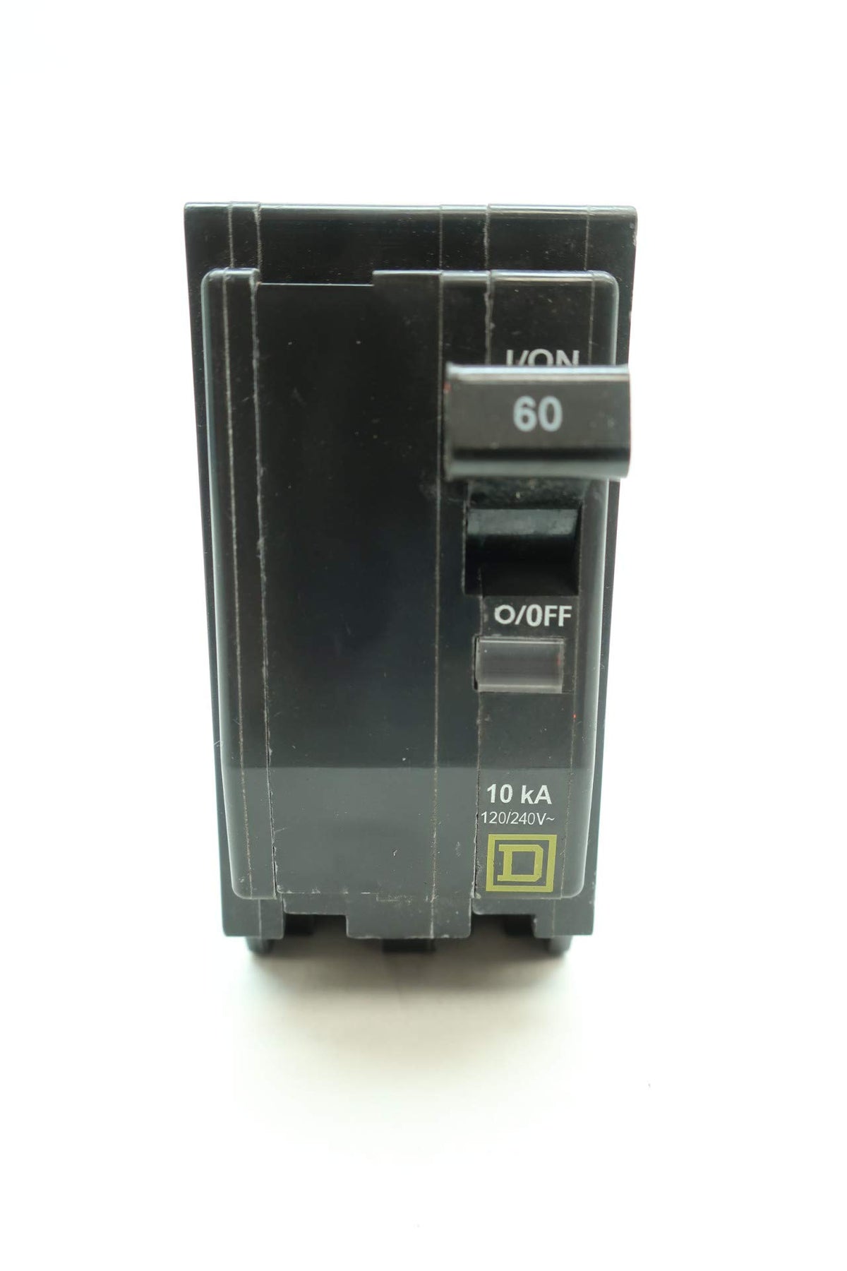 Square D QO260 60A 2P breaker, front view for 120/240V installations, reliable protection.