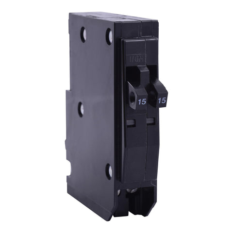 Square D QOT2020CP tandem breaker front view showing compact dual-circuit design.