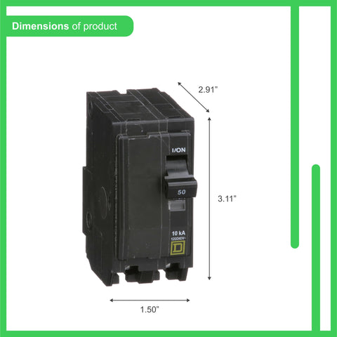 Square D Qwik Open 50A with thermal magnetic technology for fast fault response.