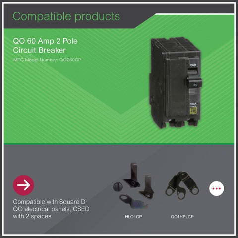 Square D Qwik-Open 60A thermal magnetic technology for fast overcurrent response.