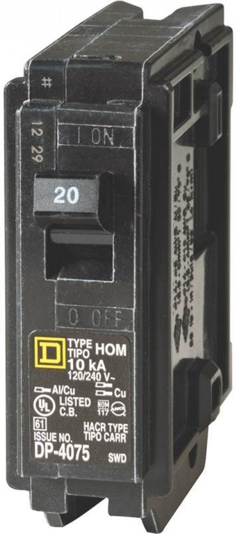 Square D HOM120C 20A single-pole breaker designed for reliable residential circuit protection.