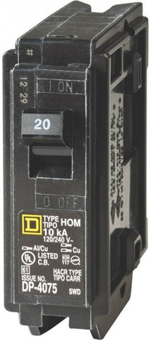 Square D HOM120C 20A single-pole breaker designed for reliable residential circuit protection.