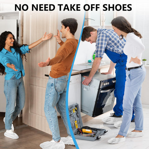 Squish recyclable disposable shoe covers for quick entry and hygiene