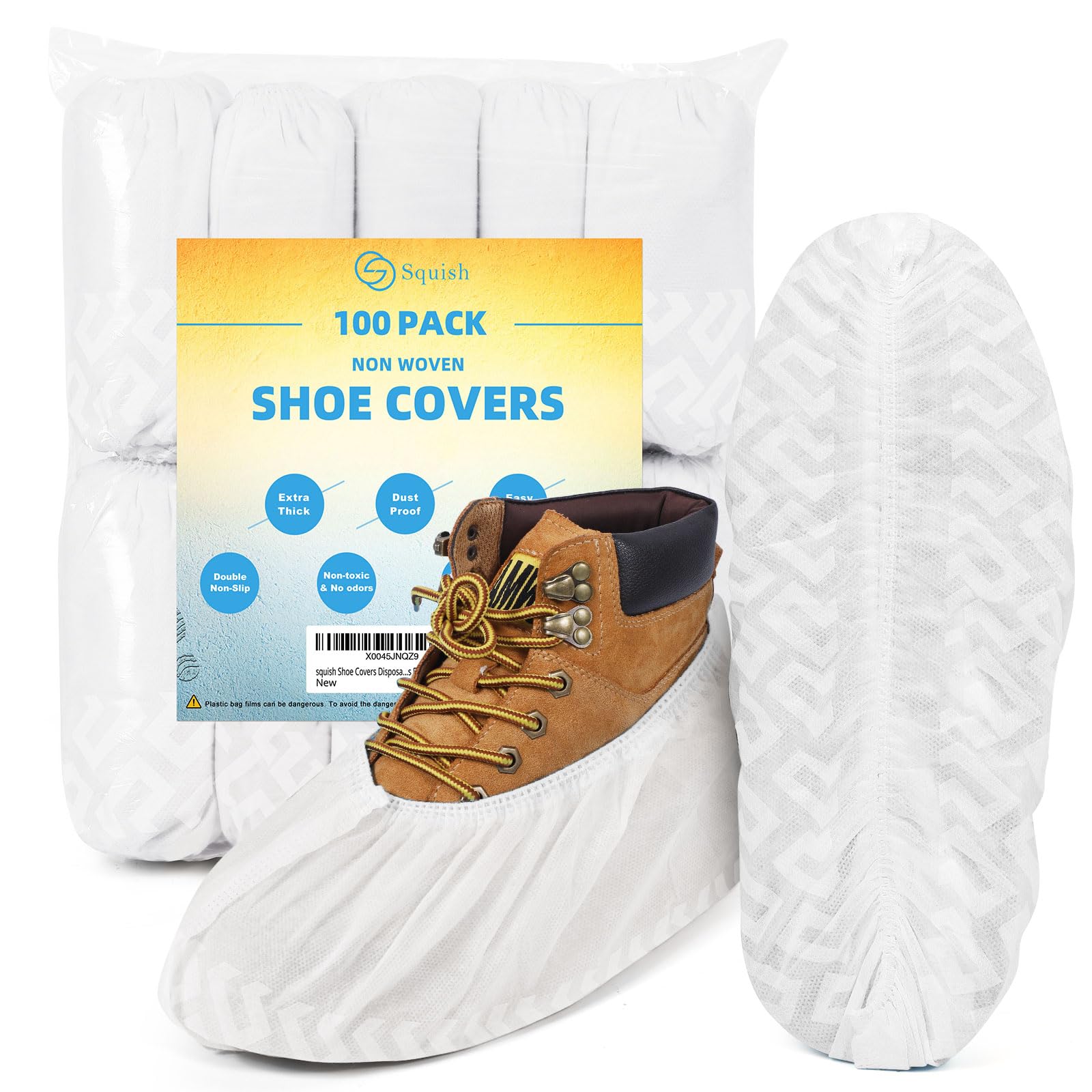 Squish Shoe Covers disposable non-slip, 100-pack protecting floors during visits