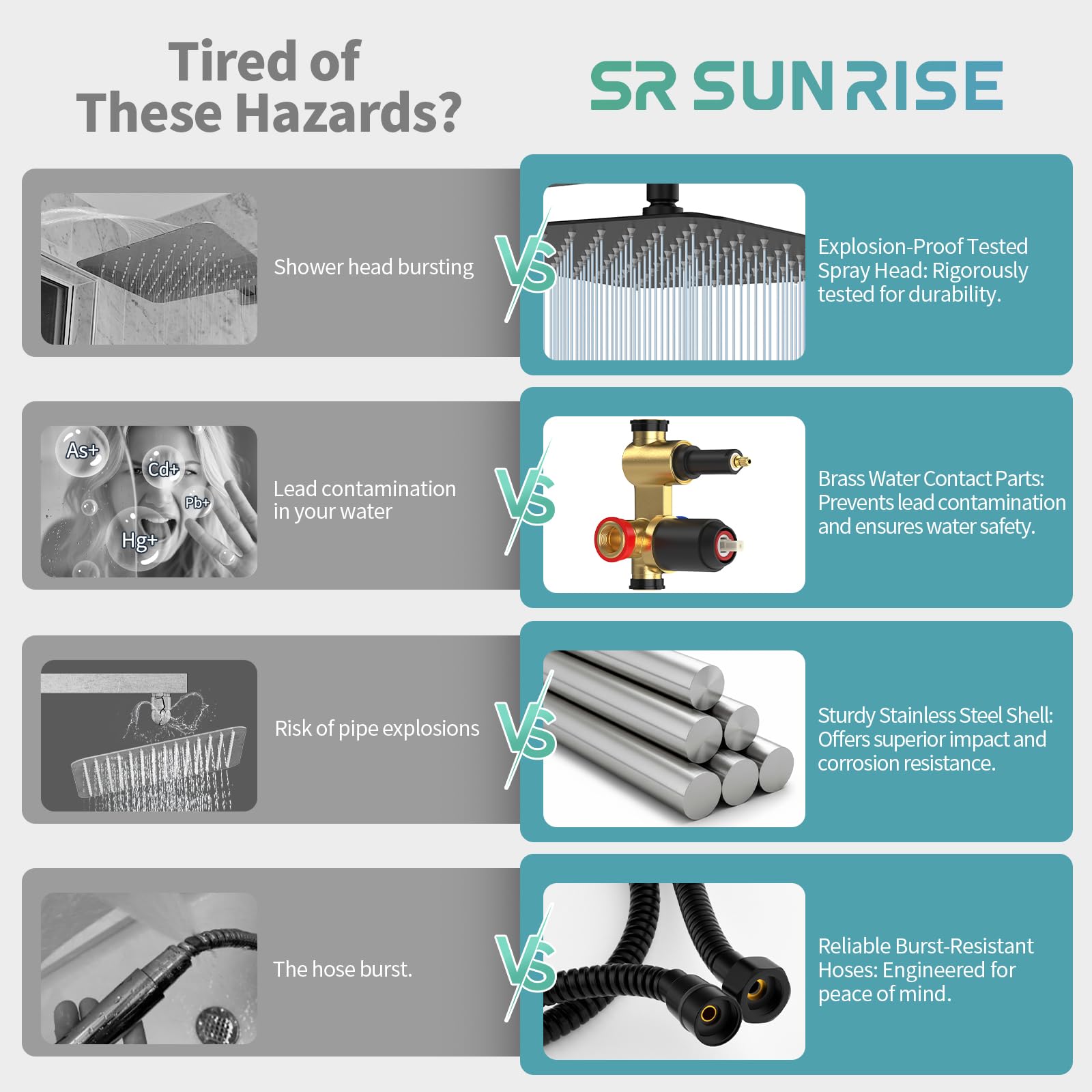 SR SUN RISE 71-inch shower hose for extended reach and ease of use