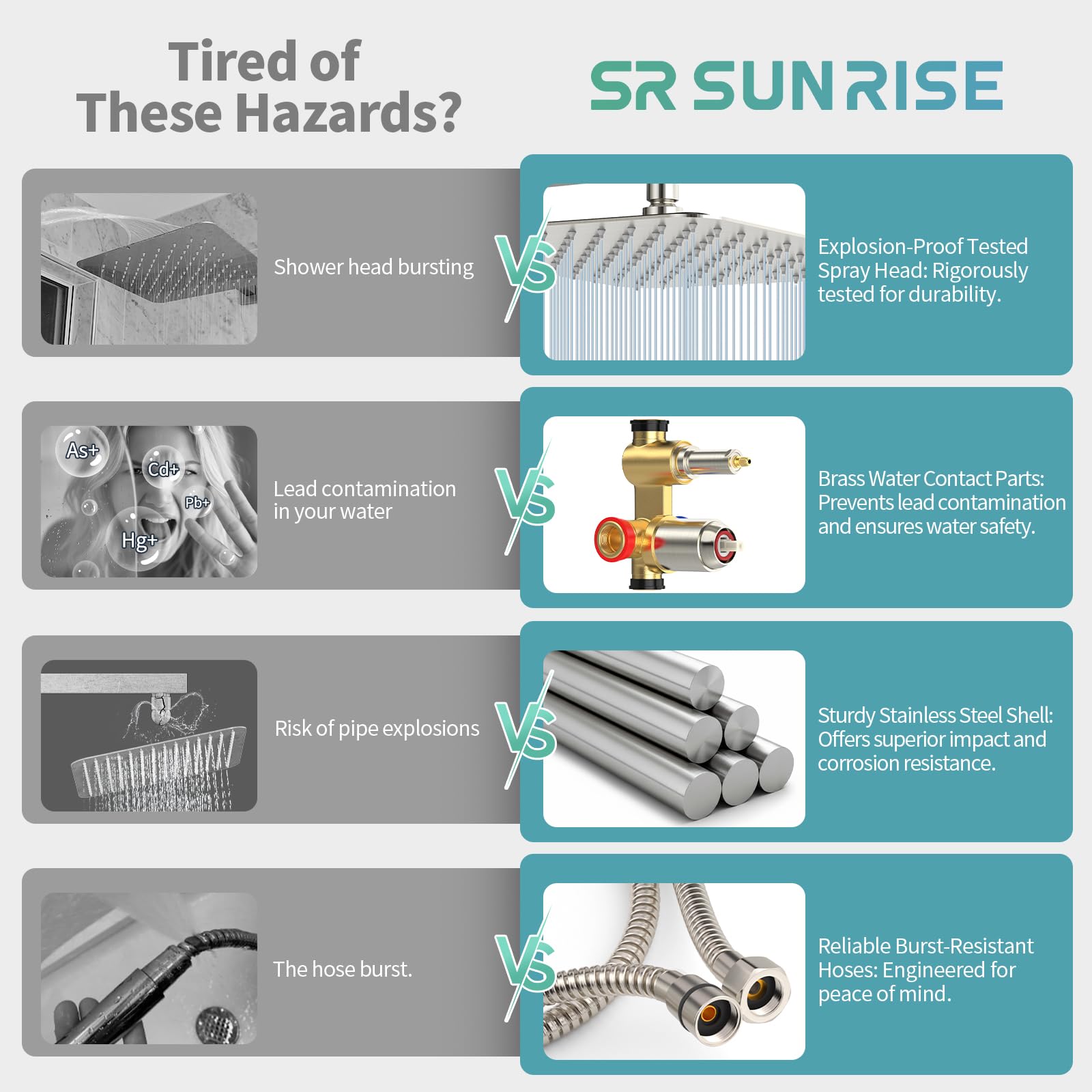 SR SUN RISE brass mixing valve ensures durable, steady water temperature.