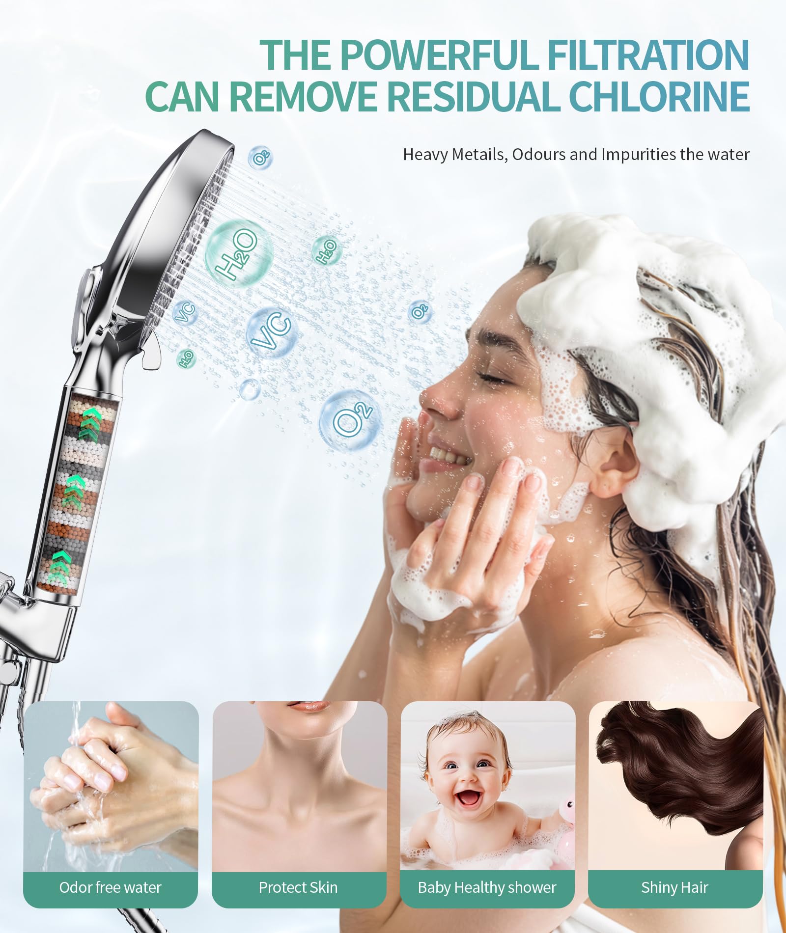 SR SUN RISE chlorine-removal filter minimizes irritation and improves comfort