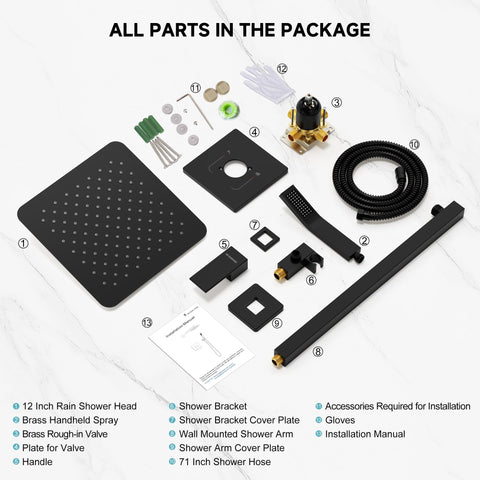SR SUN RISE complete wall-mount shower system ready for easy installation
