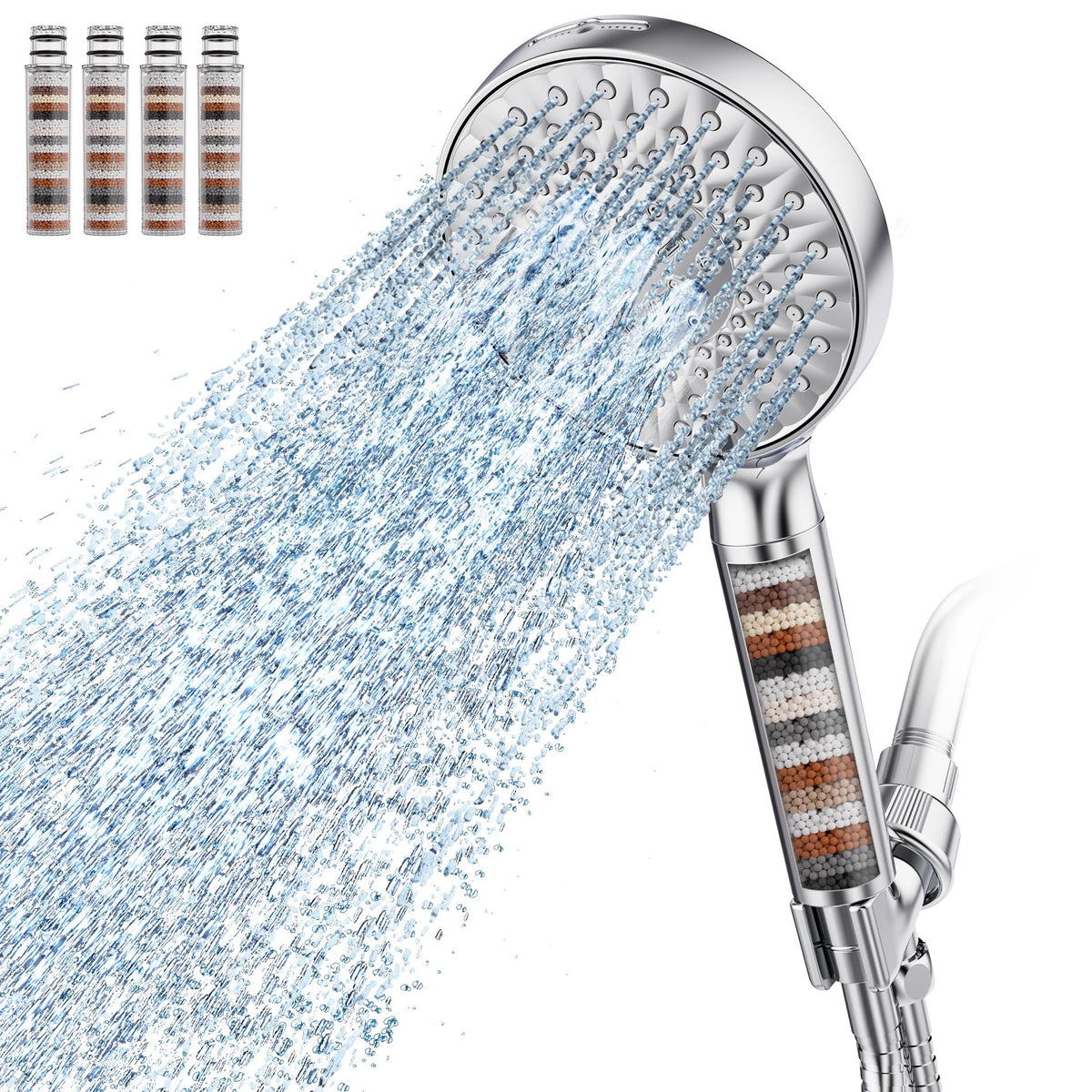 SR SUN RISE chrome filtered shower head front view, showcasing sleek design and filtration focus