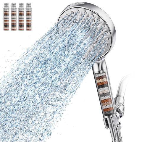 SR SUN RISE chrome filtered shower head front view, showcasing sleek design and filtration focus