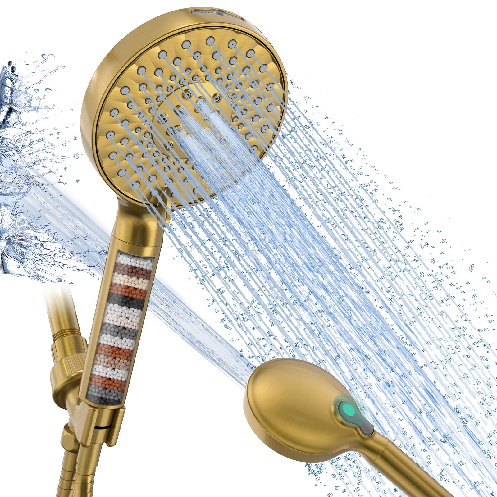 SR SUN RISE filtered handheld shower head in brushed gold for a cleaner water experience