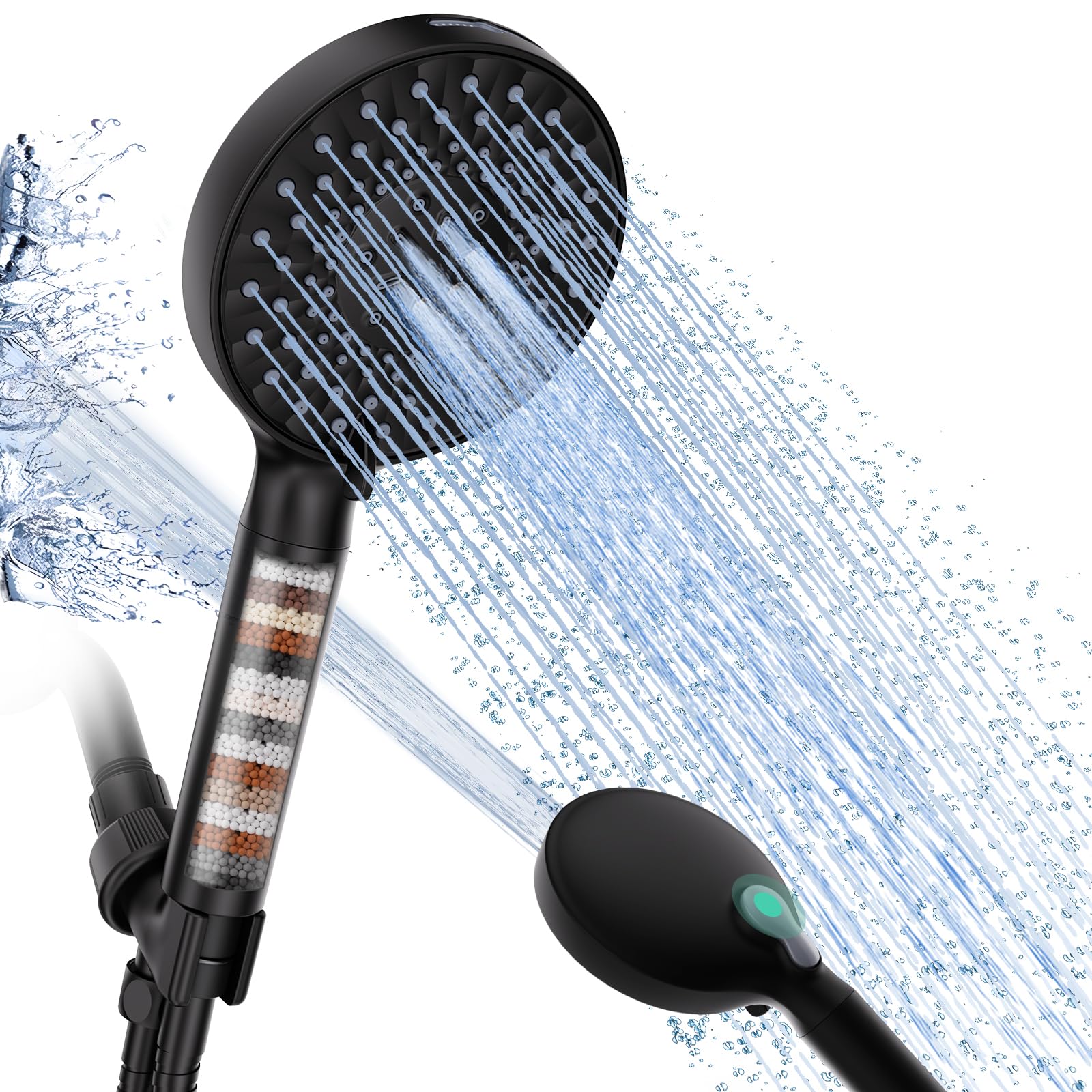 SR SUN RISE filtered shower head matte black reduces chlorine for healthier skin and hair