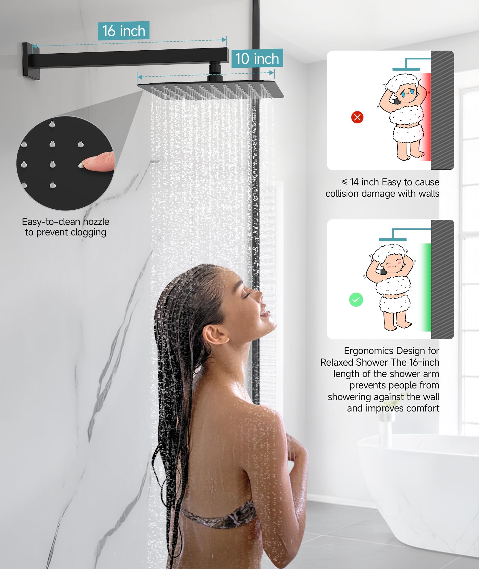 SR SUN RISE self-cleaning silicone nozzles prevent mineral buildup.
