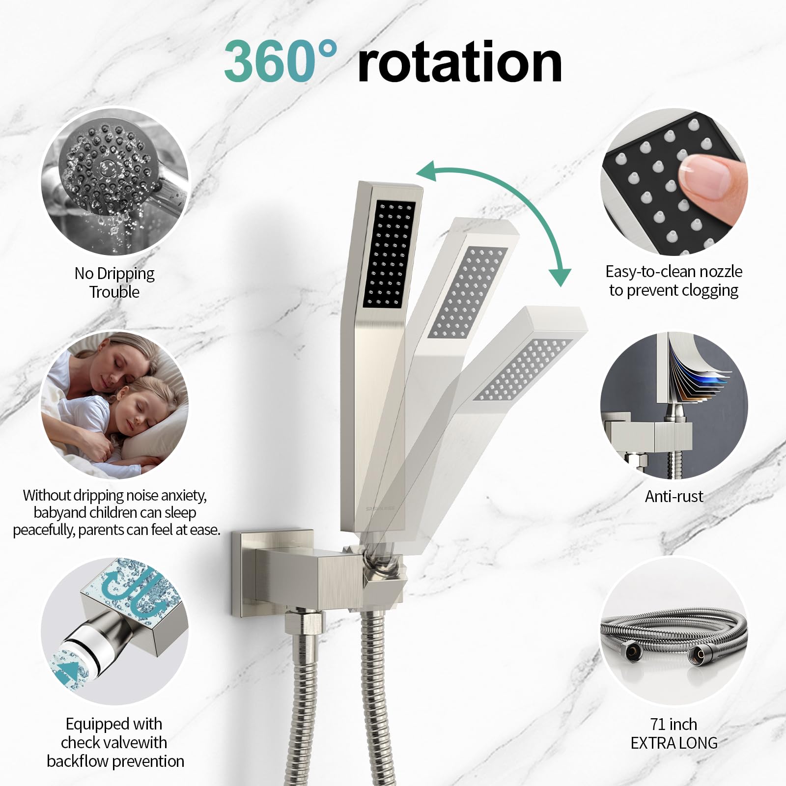 SR SUN RISE 16-inch shower arm for stable, precise water direction
