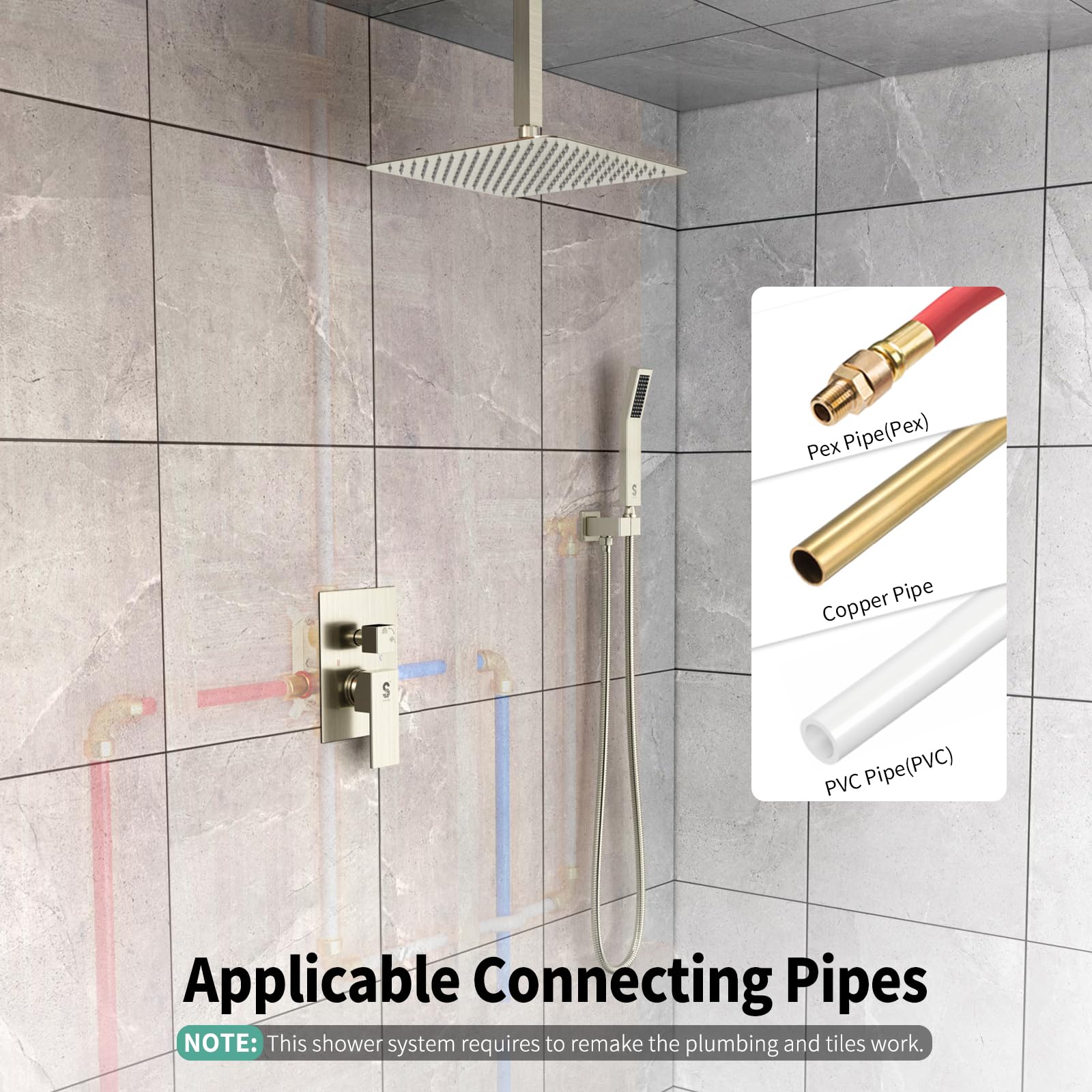 SR SUN RISE shower bracket in solid brass for sturdy support