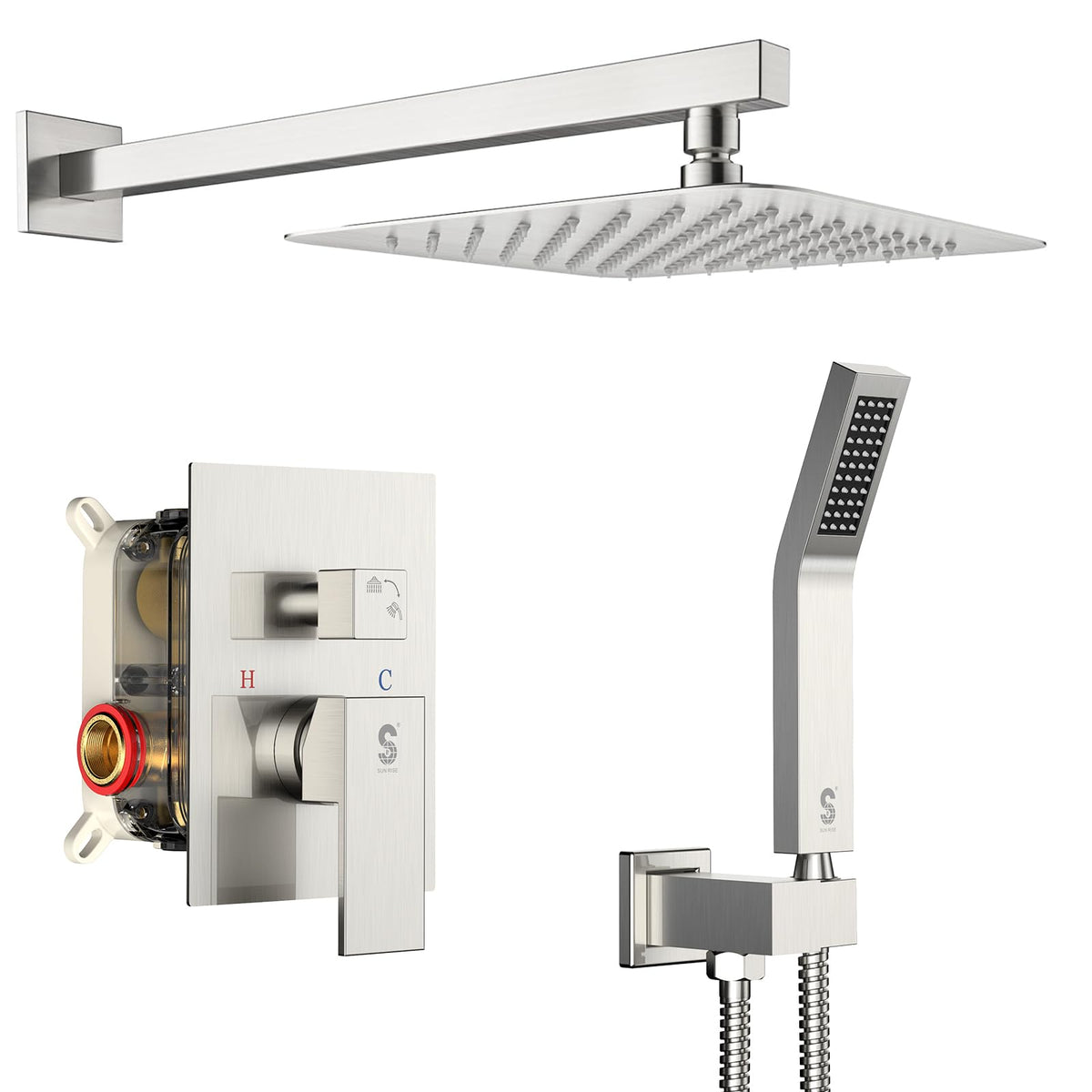 SR SUN RISE rain head and handheld shower set with 10-inch square design for a premium look and feel