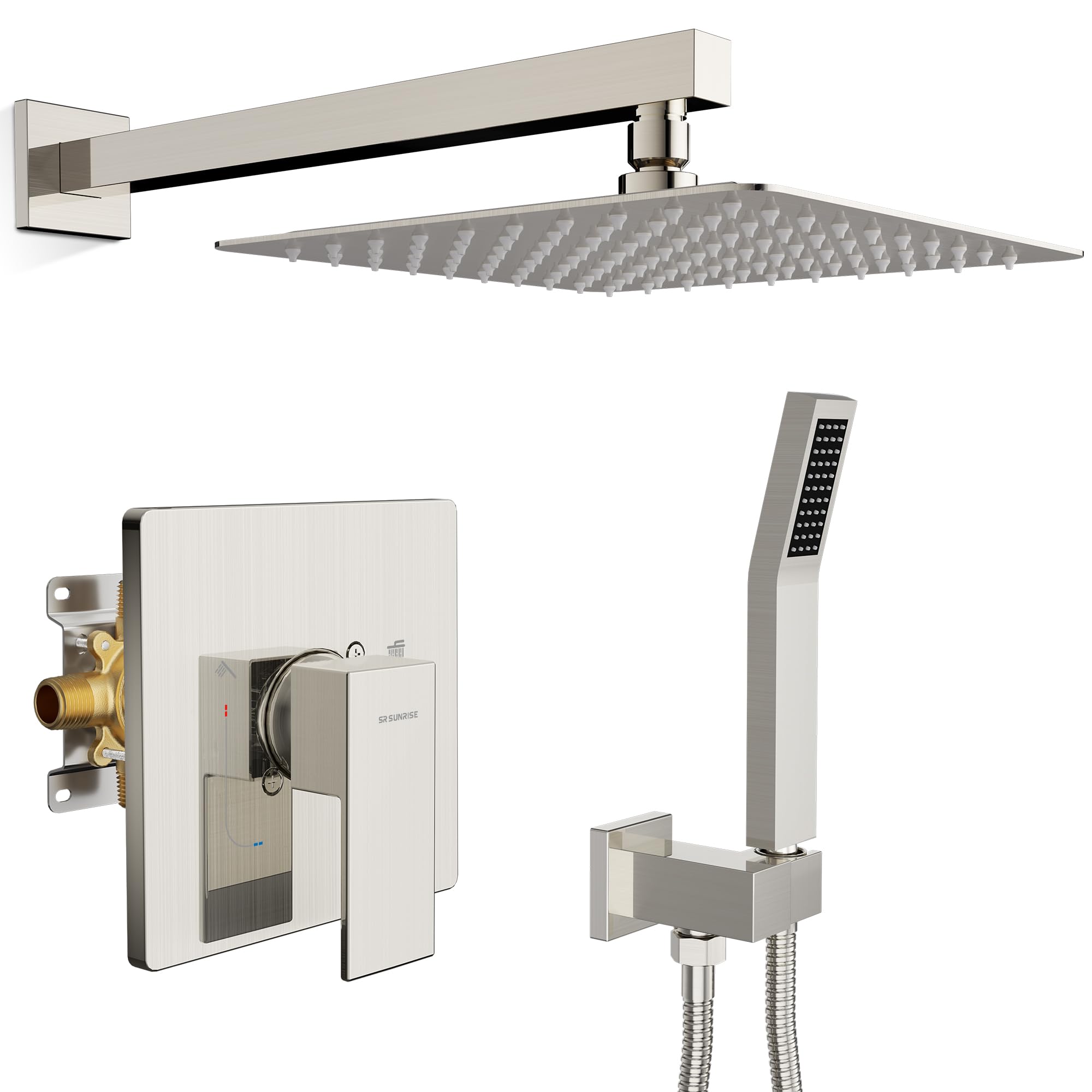 SR SUN RISE 10in rain showerhead for full-body coverage.