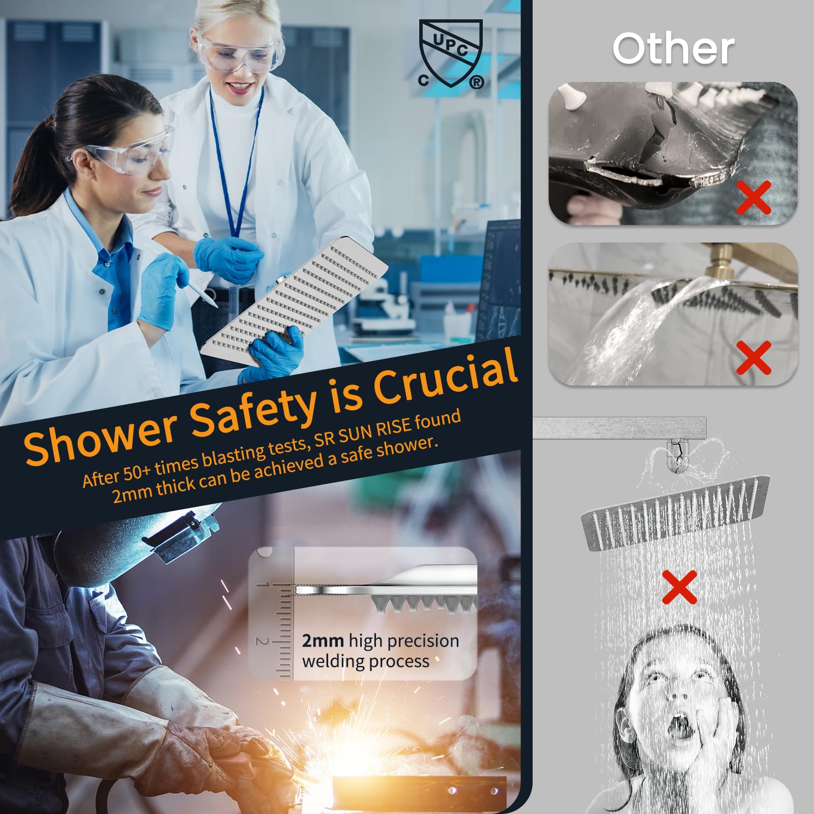 Silicone-nozzle rain shower on SRSH-F5043 for easy mineral deposit wipe