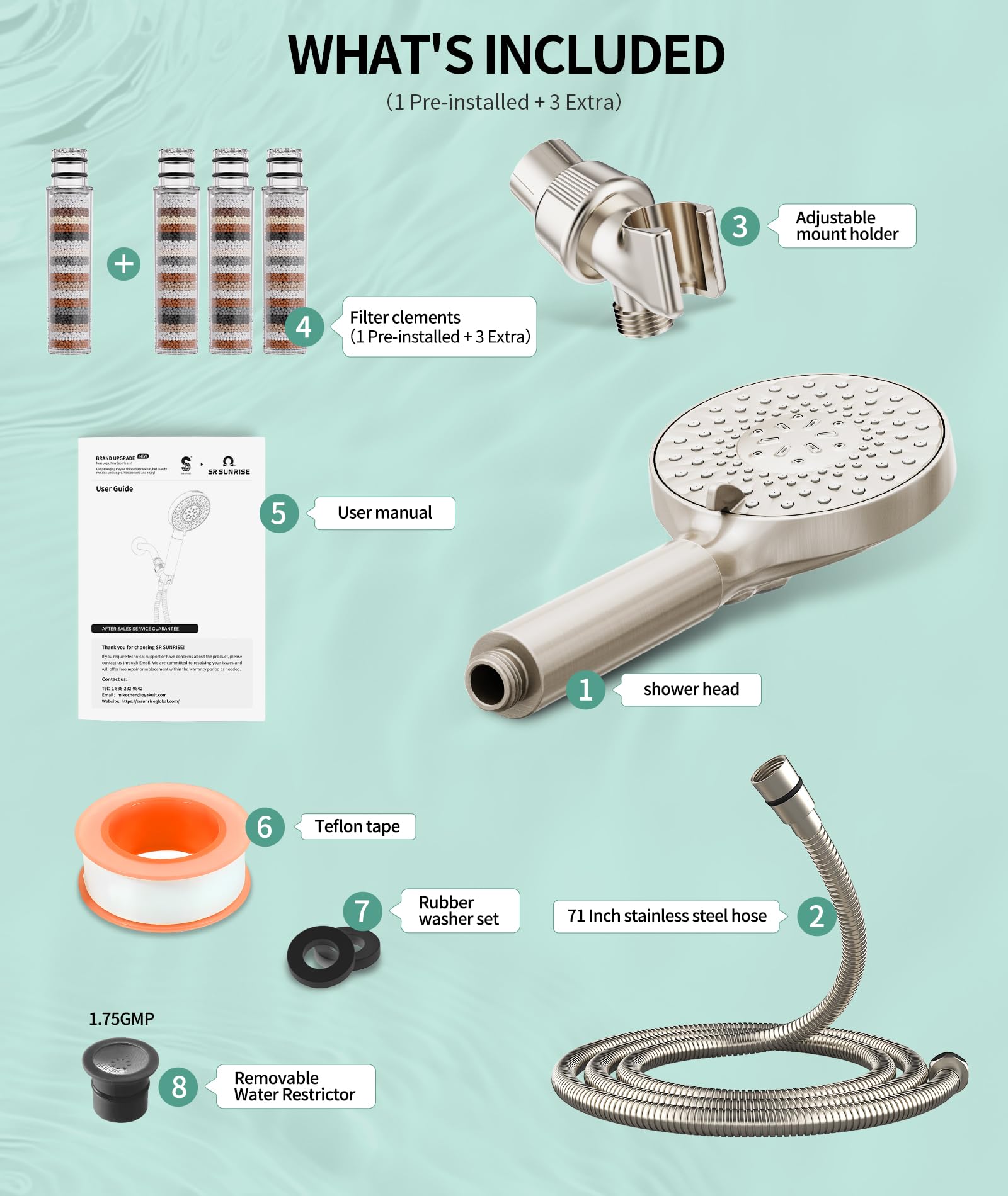 SR SUN RISE detachable shower head simplifies cleaning pets and bathtubs.