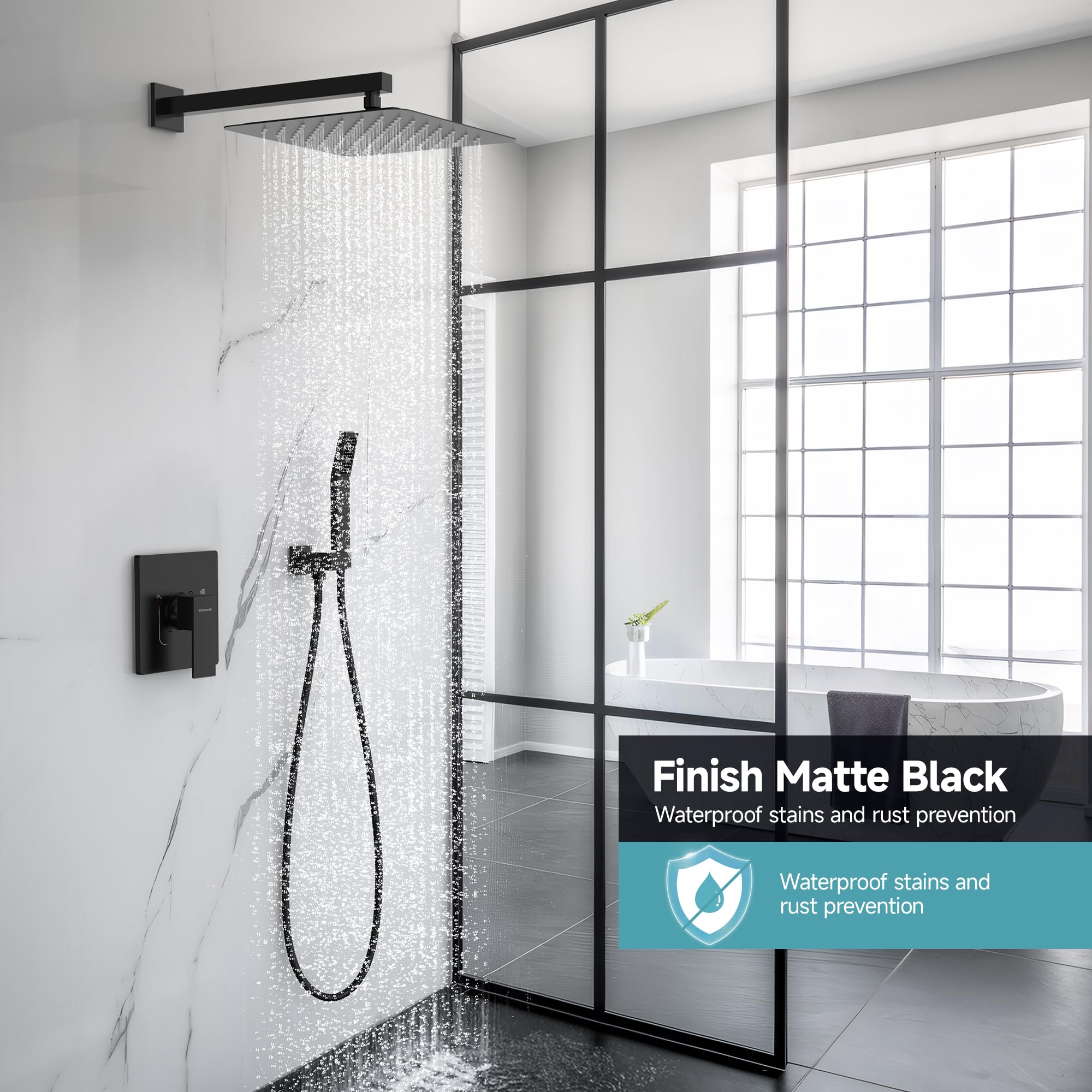 SR SUN RISE wall-mounted handle set in matte black for precise control