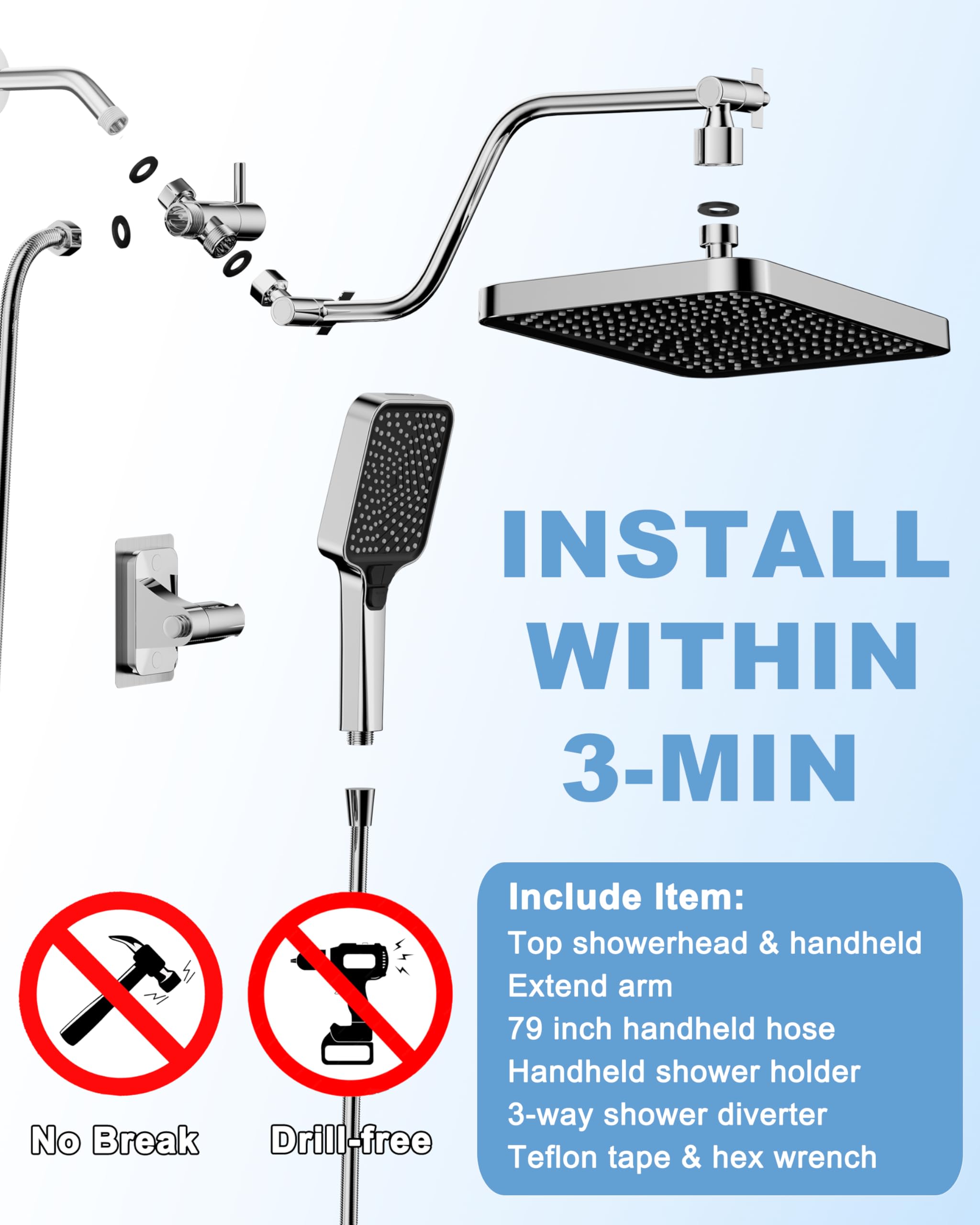 SREEZNX ABS plastic rain head resists rust for lasting shimmer.
